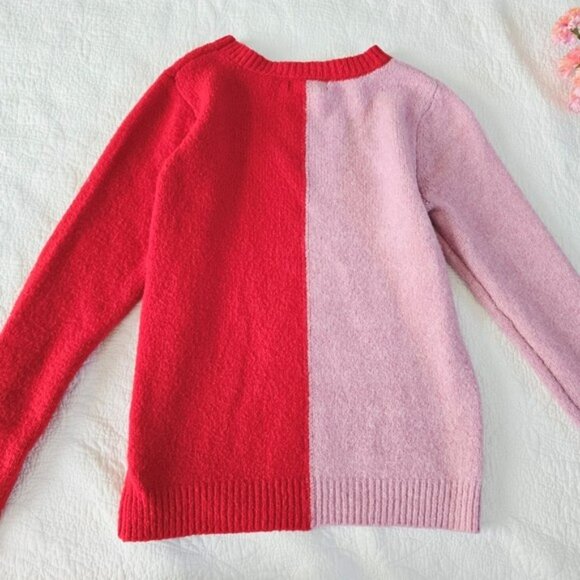 Cupcakes & Cashmere Women's Sweater Size XS Red Pink Colorblock Heart Retro - Picture 6 of 11